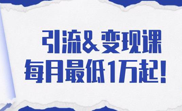 引流变现课：分享一整套流量方法以及各个渠道收入，每月最低1万起！